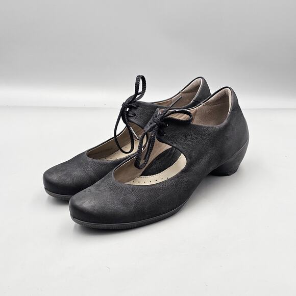 Ecco Womens Size 37 EU 6 US EUC Sculptured Black Nubuck Lace Up Mary Janes Shoes - Picture 3 of 8